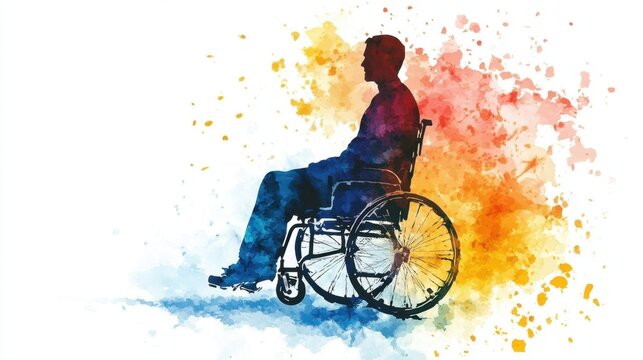 Spinal Cord Injury Awareness Day Silhouette of a person in a wheelchair with vibrant abstract background