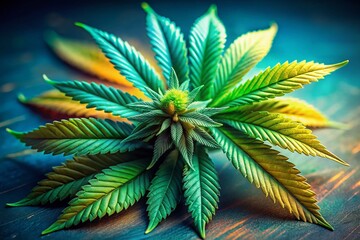 Fototapeta premium Whimsical Cartoon Cannabis Leaf & Bud Close-Up: Vibrant Green, Studio Shot