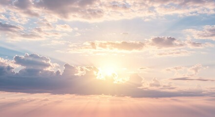 Obraz premium Serene Sunset Sky Beautiful Cloudscape with Golden Hour Sunlight Rays