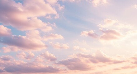 Obraz premium Serene Pastel Sky Soft Pink and Blue Cloudscape at Sunset