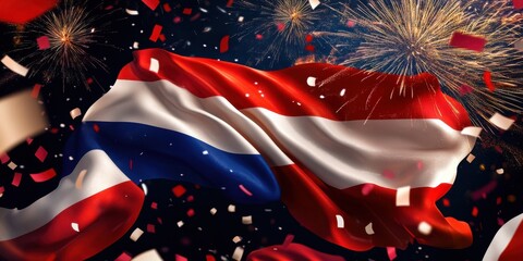 Paraguay Independence Day Vibrant celebration with the netherlands flag and fireworks display