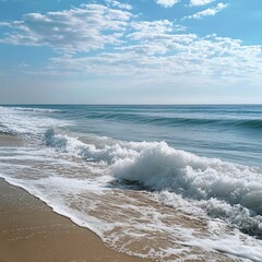 Fototapeta premium A beautiful serene beach showcasing waves crashing on the shoreline