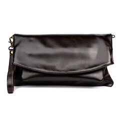 Naklejka premium Glossy black leather shoulder bag for women isolated on white background, perfect for leather product catalog design
