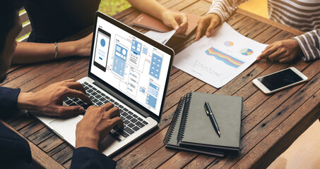 UX UI design process for modish mobile application and website . Creative prototype of wireframe...
