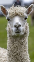 Obraz premium International Heritage Breeds Week Close-up portrait of a fluffy alpaca with curly wool outdoors