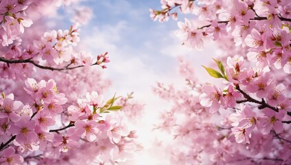 Obraz premium Vibrant cherry blossom trees bloom in a serene landscape showcasing springtime beauty and nature's awakening