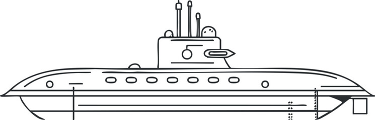 Obraz premium Line art illustration of a submarine in side view.