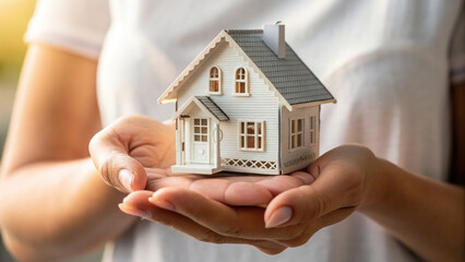 A well-lit close-up of a hand cradling a delicate paper house, representing home loans, mortgage plans, and the dream of owning a safe and secure property.