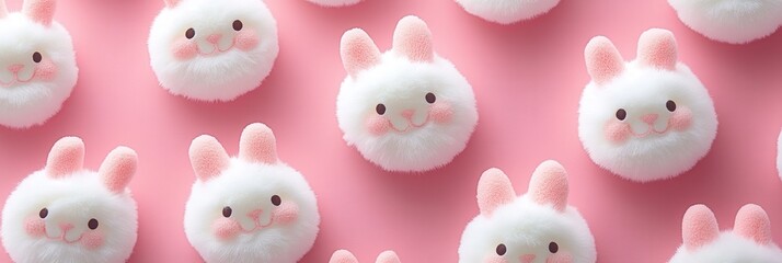 Fototapeta premium A vibrant image showcasing a cluster of soft, fluffy white bunny pom poms, exuding a playful and whimsical charm.