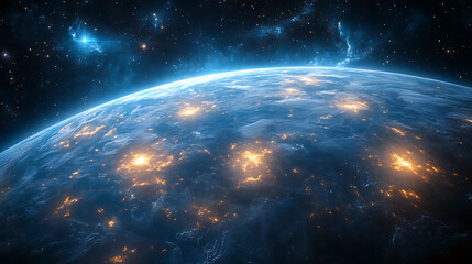 Obraz premium Exploring the vibrant colors of a distant planet and its glowing landscapes in outer space