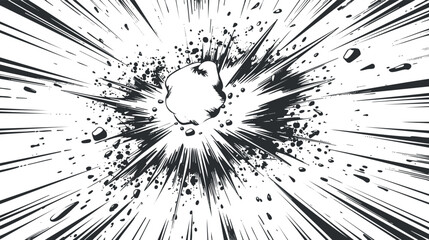 Dynamic black and white comic-style explosion illustration.