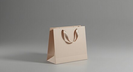 Elegant Beige Shopping Bag with Ribbon Handles on a Neutral Background