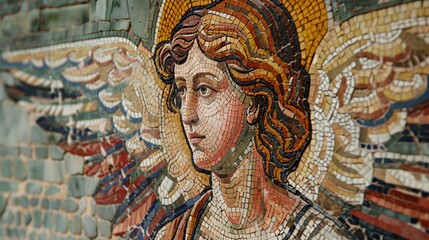 Greek angel mosaic detail representing cultural and religious significance  