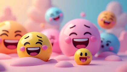 Vibrant 3D Smiley Faces in a Playful Pastel World.