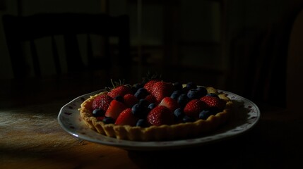 Delicious Fruit Tart in Soft Lighting Perfect for Culinary and Lifestyle Photography