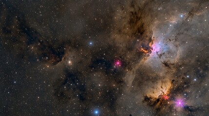 Stunning galactic background showcasing the interplay between bright nebulae and distant stars