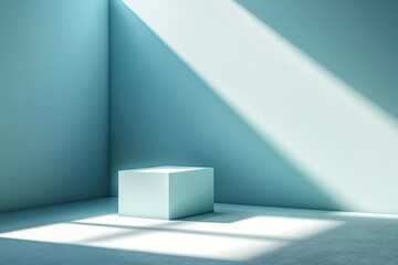 Fototapeta premium 壁が青色の部屋に照らされた箱の静かな風景