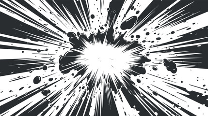 Dynamic black and white comic-style explosion graphic illustration.