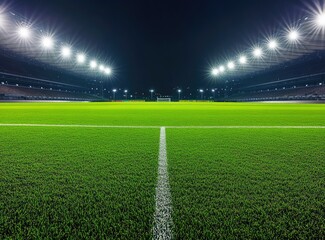 Obraz premium Night stadium, bright lights illuminating green field