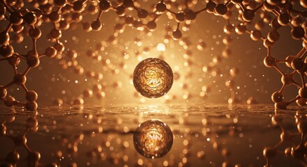 Abstract Golden Sphere with Molecular Structures 3D Rendering Science Background