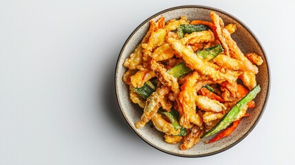 Crispy battered mixed vegetables in a bowl, asian culinary tradition concept