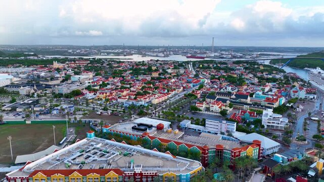 Historic Dutch style house aerial view at Alley Area in Otrobanda center in city of Willemstad, Curacao. Historic Willemstad is a UNESCO World Heritage Site. 