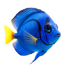 Naklejka premium A Bright Blue Tang Fish Gliding Through Water Isolated on Transparent Background