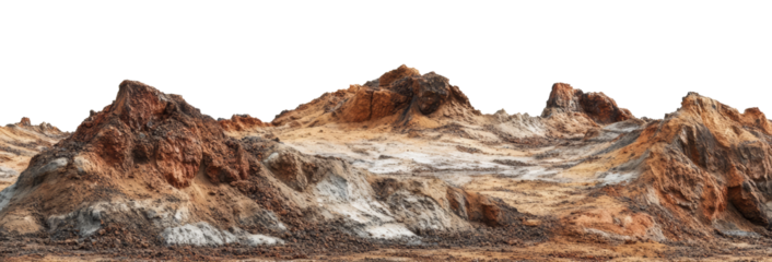 Eroded sandstone formations with layered textures against transparent background. Natural geology concept