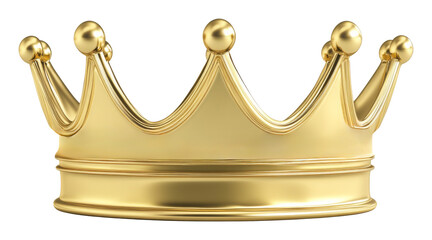 Golden crown with rounded peaks and smooth edges on transparent, white background. Royalty concept