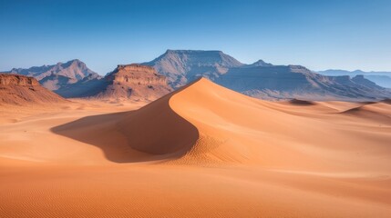 Fototapeta premium Vast desert landscape, dunes and mountains