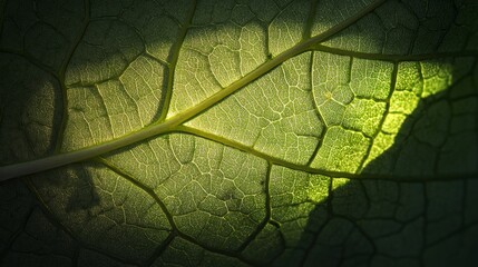 A magnified shot of a leafâ€™s texture under sunlight.