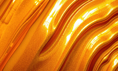 vibrant gold liquid texture with flowing waves and shimmering highlights, creating sense of warmth and luxury. smooth surface reflects light beautifully, enhancing its rich appearance
