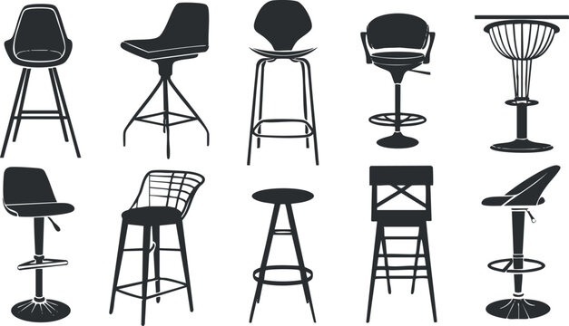 Collection of barstool silhouettes in various modern designs and styles.