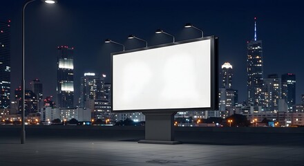 Obraz premium Blank Billboard Mockup at Night with City Skyline View Template