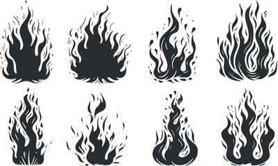 Obraz premium Set of black flame silhouettes for design and illustration purposes.