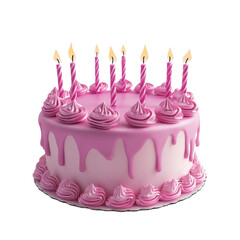 Pink birthday cake with lit candles sweet celebration joyful moment