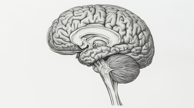 anatomical illustration of human brain structures and complex design