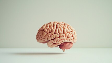 Anatomical brain model displays cerebral cortex structure against soft neutral background