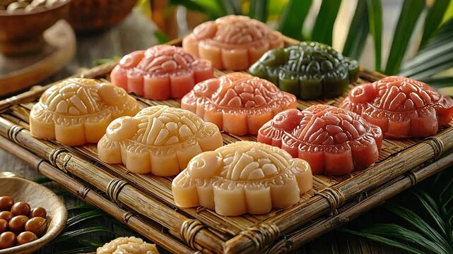 ang ku kueh with turtle shell pattern video singapore cuisine