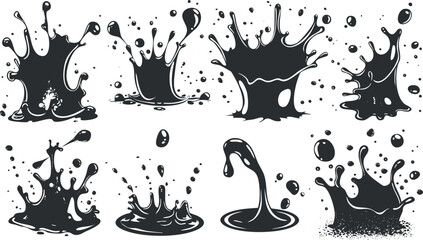 Naklejka premium Black ink splash design elements on a white background.