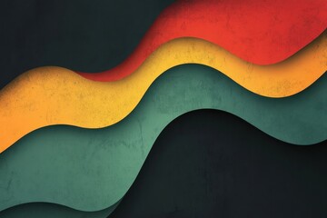 Abstract gradient background with black and deep red, pastel green, yellow, and blue, featuring a flat design, ideal for modern and elegant designs.