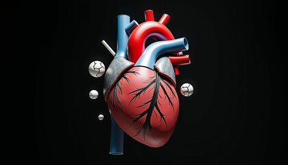 Anatomical Heart Illustration with Metallic Spheres