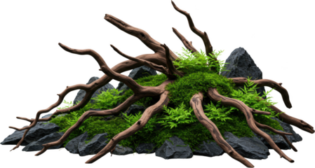 Aquatic Plantscape Mossy Driftwood and Rocks Lush Green Aquarium D cor