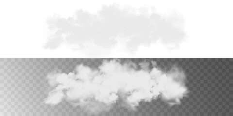 Vector realistic cloud, smoke or fog on isolated transparent background. Cloud png. Cloud, smoke, fog png