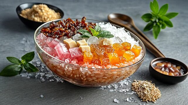 cheng tng dessert with colorful toppings video singapore sweets