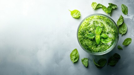 Obraz premium Delicious Homemade Pesto Recipe: Fresh Basil and vibrant green color