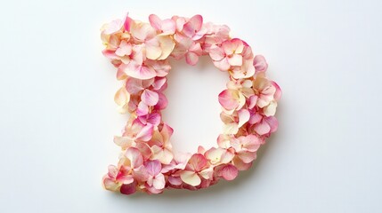 Floral letter D, white backdrop. Generative AI