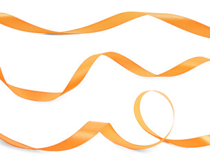 Beautiful orange ribbons isolated on white, set
