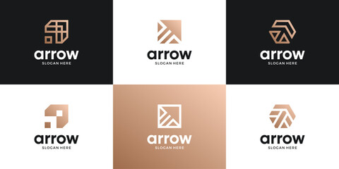 right arrow logo, geometric arrow shape with gold color. can be used for corporate business. modern vector logo design template element.