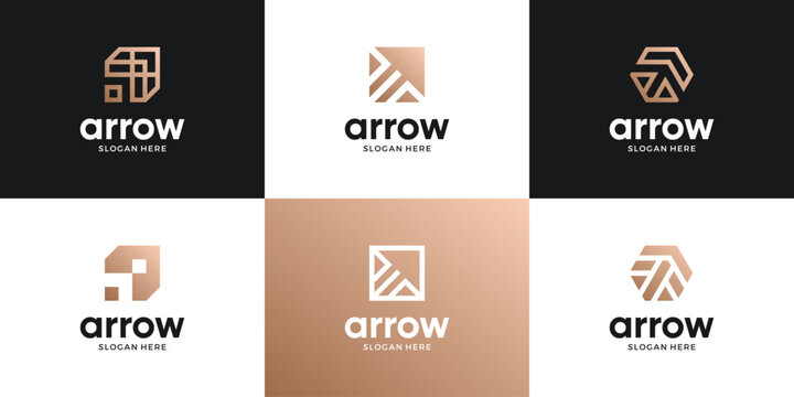 right arrow logo, geometric arrow shape with gold color. can be used for corporate business. modern vector logo design template element.